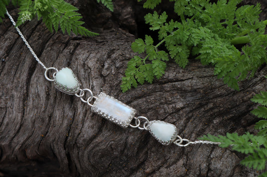Gray Wolf Bone and Moonstone Necklace