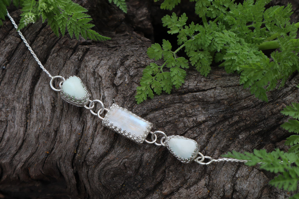 Gray Wolf Bone and Moonstone Necklace