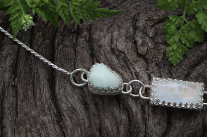 Gray Wolf Bone and Moonstone Necklace