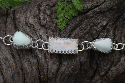 Gray Wolf Bone and Moonstone Necklace