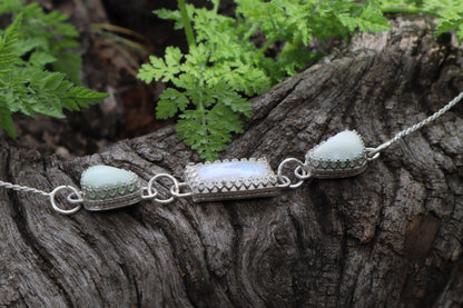 Gray Wolf Bone and Moonstone Necklace