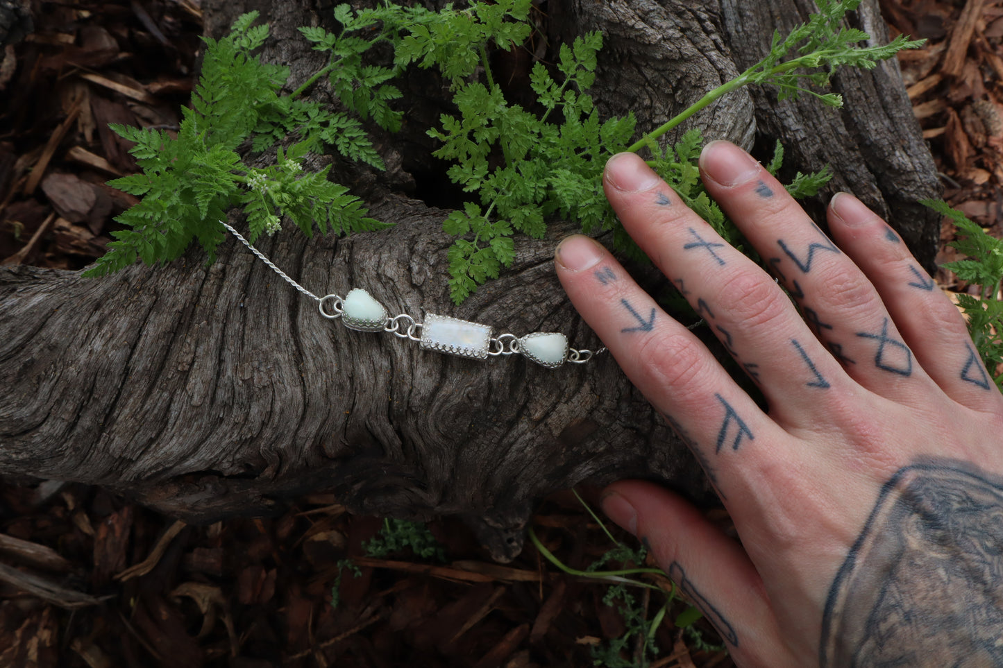 Gray Wolf Bone and Moonstone Necklace