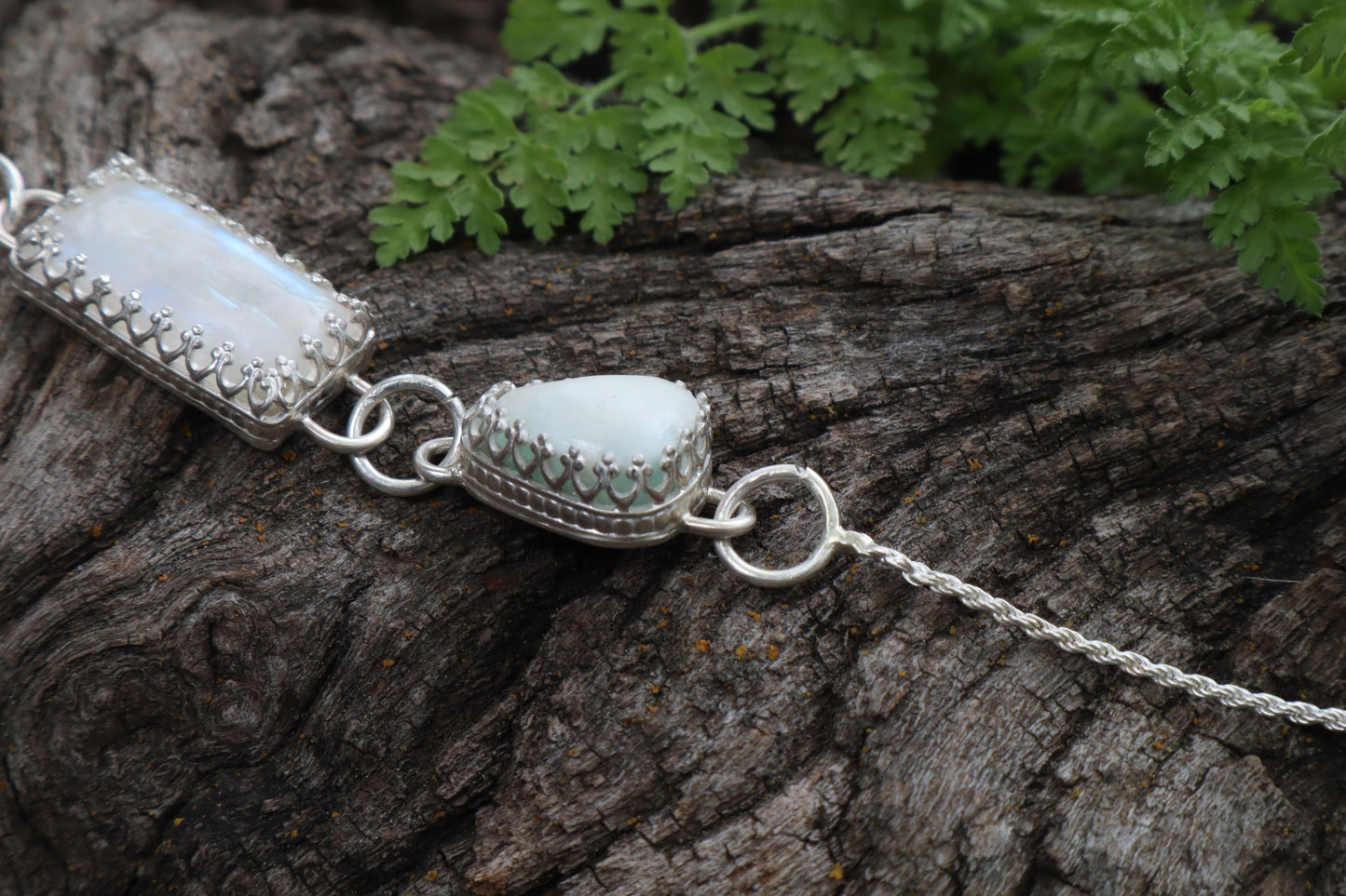 Gray Wolf Bone and Moonstone Necklace