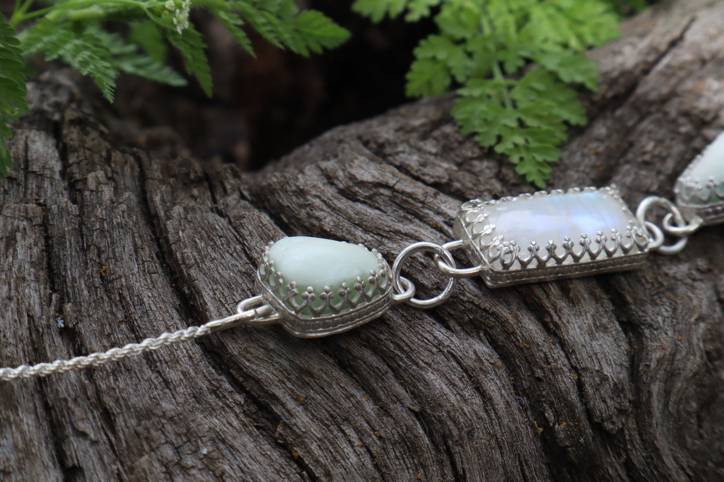 Gray Wolf Bone and Moonstone Necklace