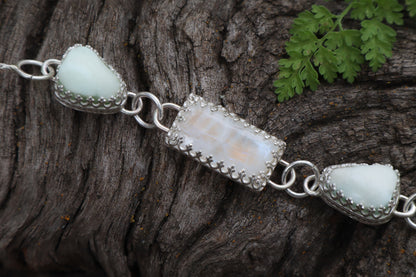 Gray Wolf Bone and Moonstone Necklace