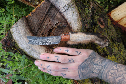Damascus Red Fox Paw Cleaver