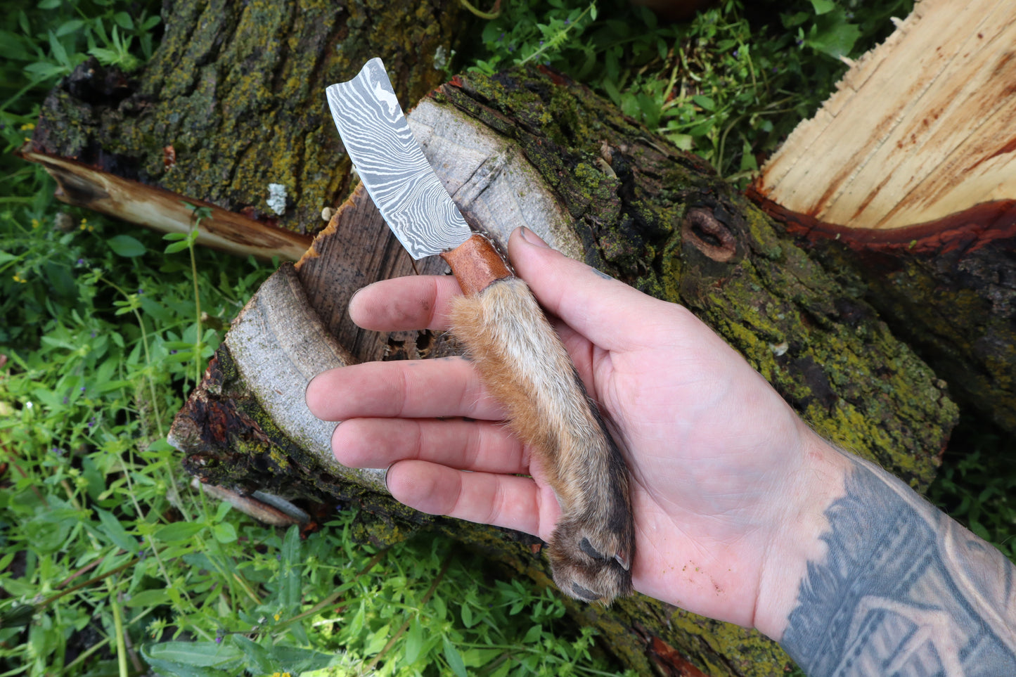 Damascus Red Fox Paw Cleaver