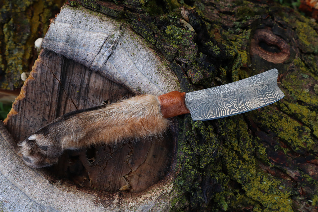 Damascus Red Fox Paw Cleaver