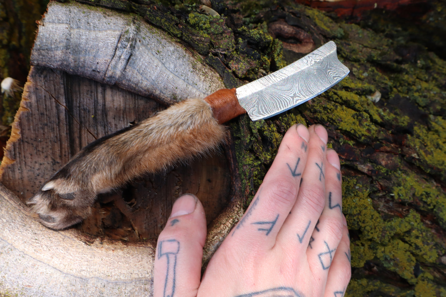 Damascus Red Fox Paw Cleaver
