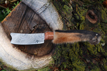 Damascus Red Fox Paw Cleaver