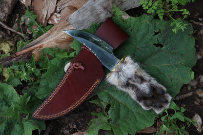 Bobcat Paw Knife with Leather Sheath