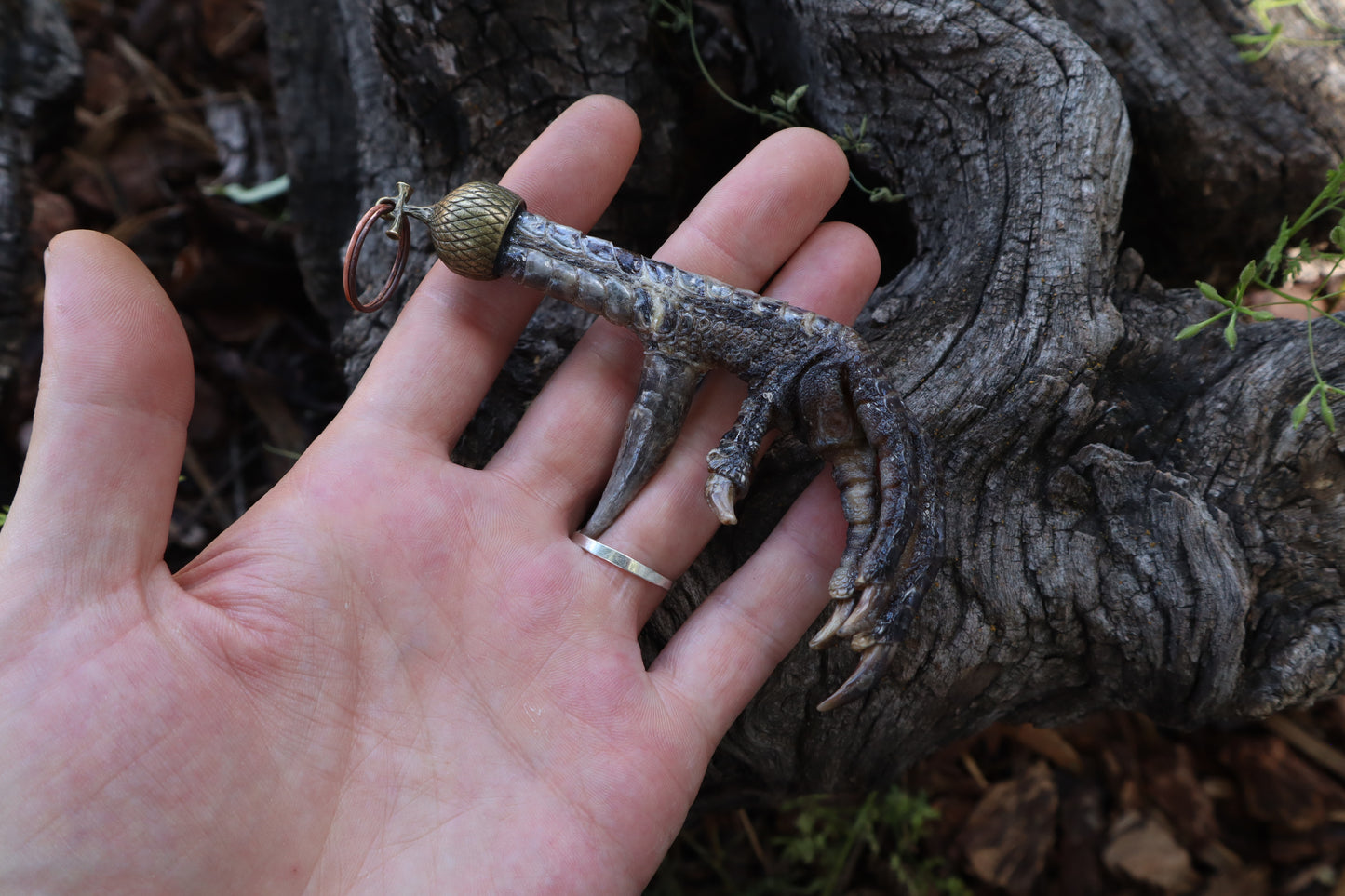 Black Chicken Foot Acorn Keychain