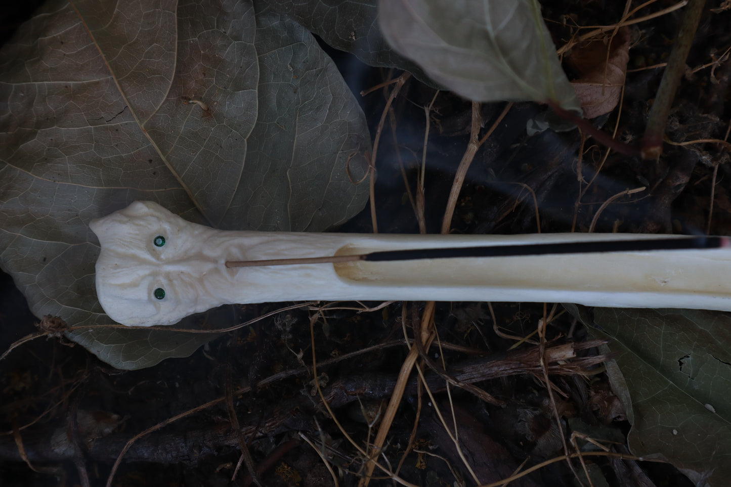 Emerald Eyes Gray Wolf Bone Incense Burner