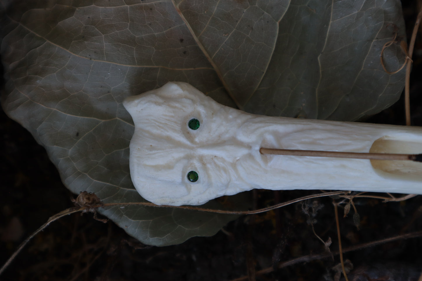Emerald Eyes Gray Wolf Bone Incense Burner