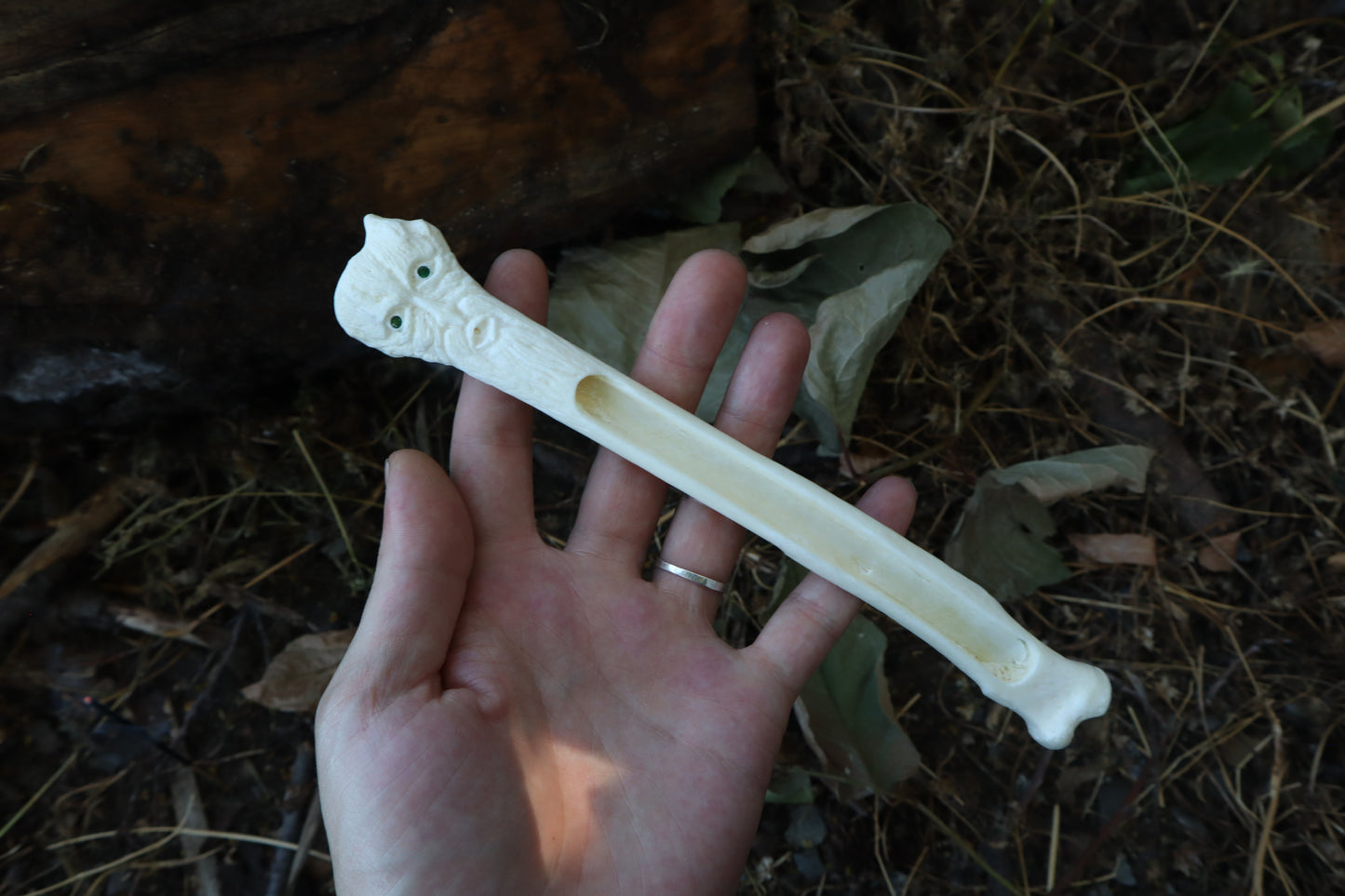 Emerald Eyes Gray Wolf Bone Incense Burner