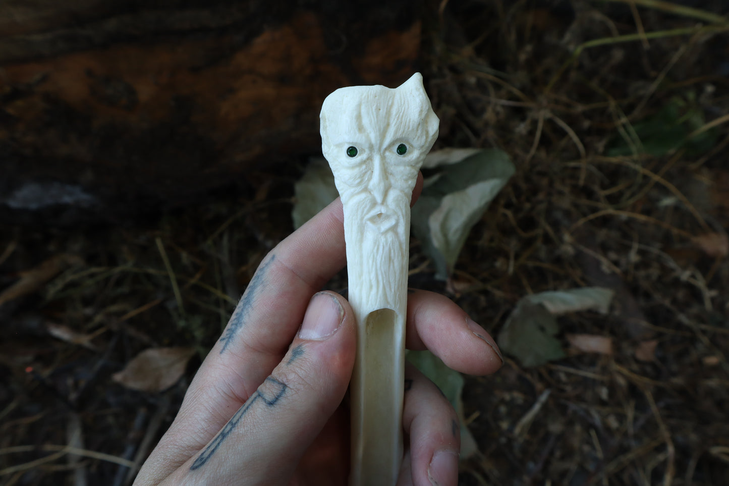 Emerald Eyes Gray Wolf Bone Incense Burner