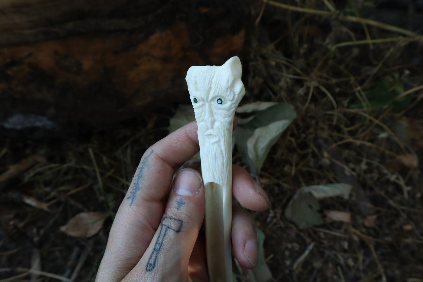 Emerald Eyes Gray Wolf Bone Incense Burner