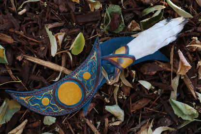 Damascus Gray Wolf Paw Knife with Crescent Moon Sheath