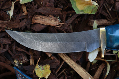Damascus Gray Wolf Paw Knife with Crescent Moon Sheath