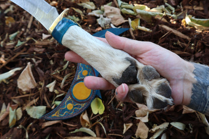 Damascus Gray Wolf Paw Knife with Crescent Moon Sheath