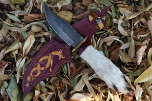 Damascus Gray Wolf Paw Knife with Celtic Wolf Sheath