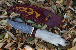 Damascus Gray Wolf Paw Knife with Celtic Wolf Sheath