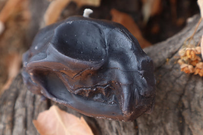 Cat Skull Candle - Black Beeswax
