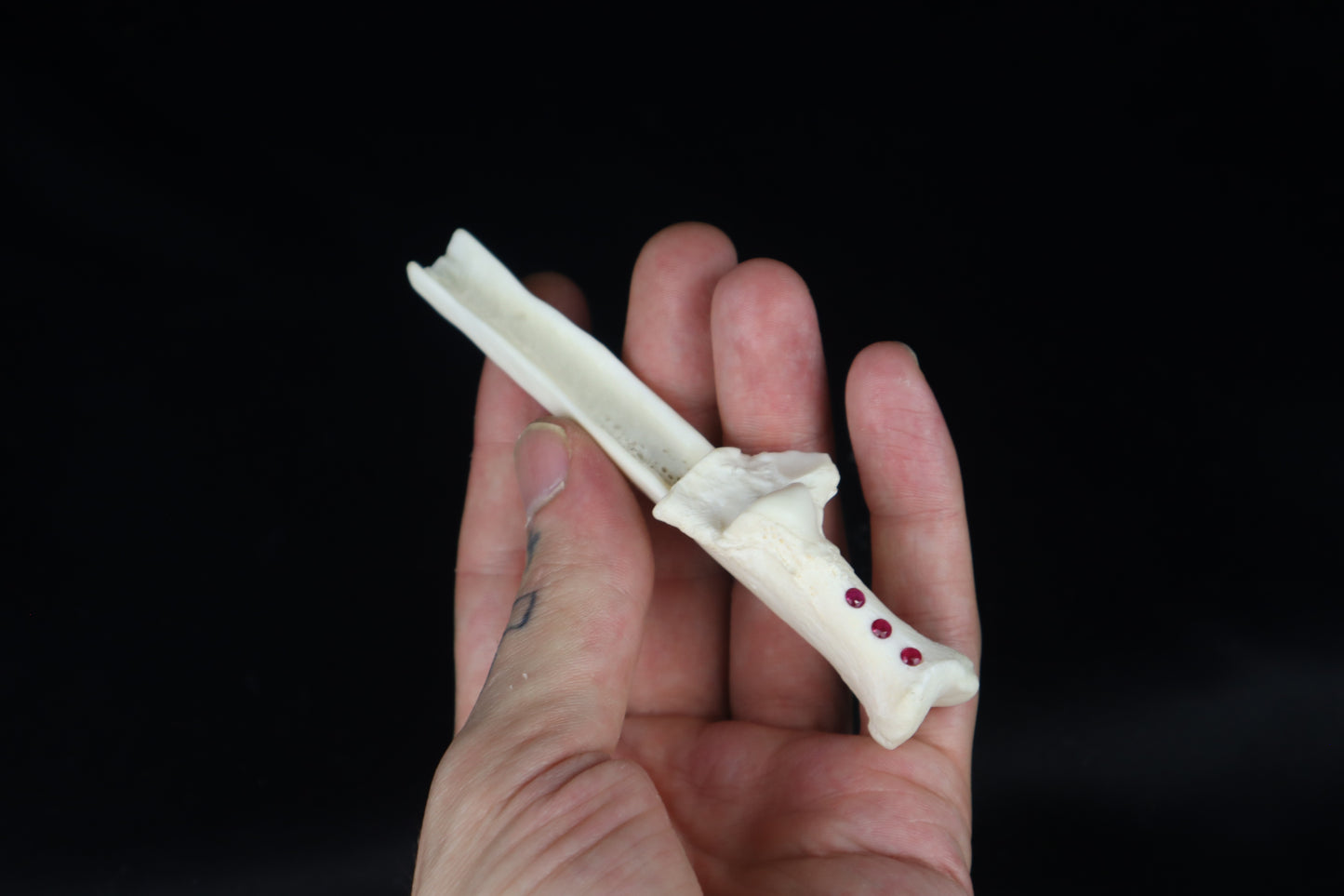 Gray Wolf Bone Incense Holder with Garnets