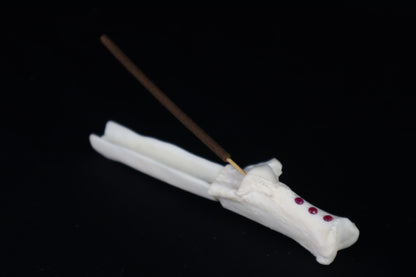 Gray Wolf Bone Incense Holder with Garnets