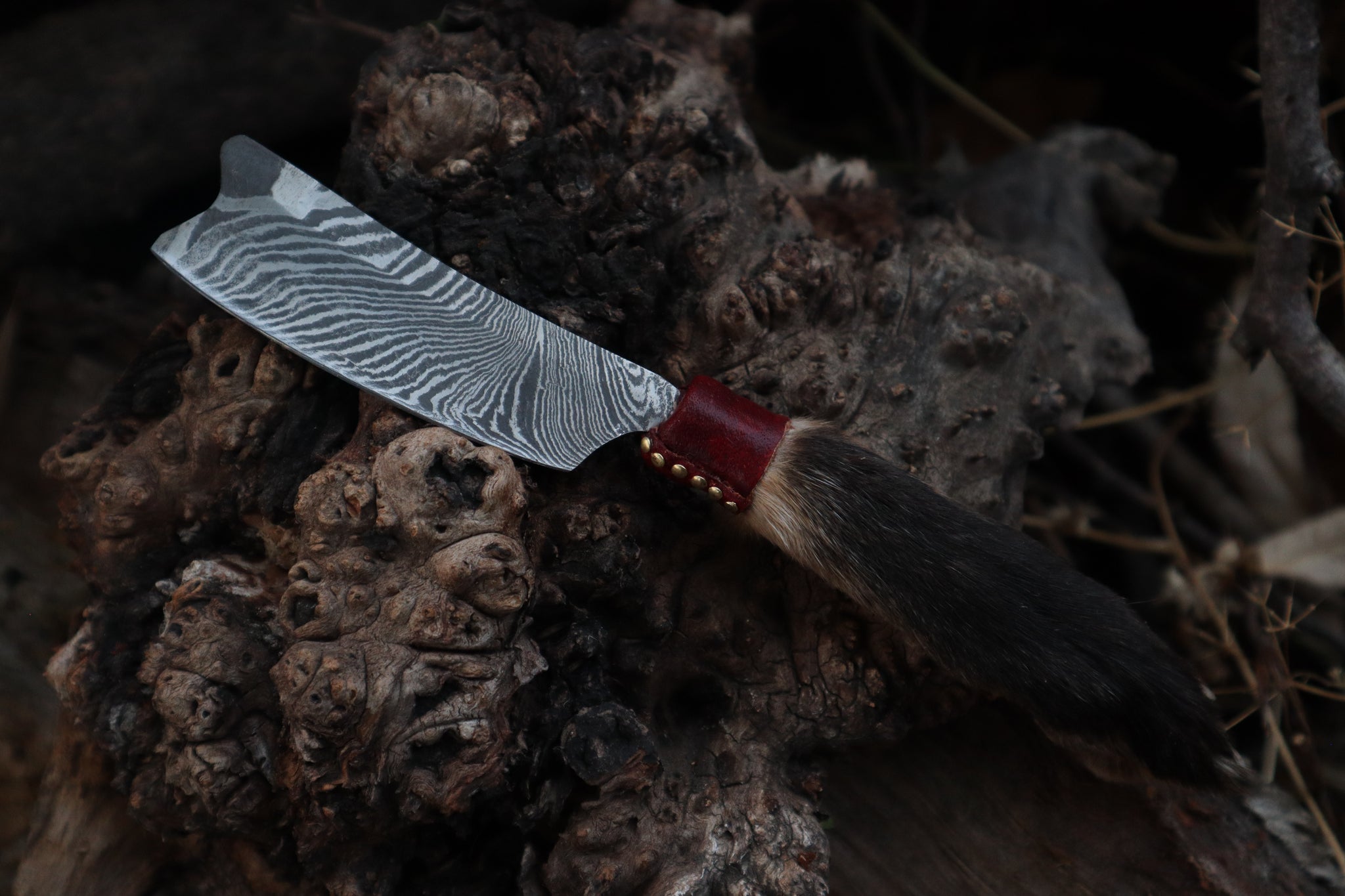 Damascus Red Fox Paw Cleaver