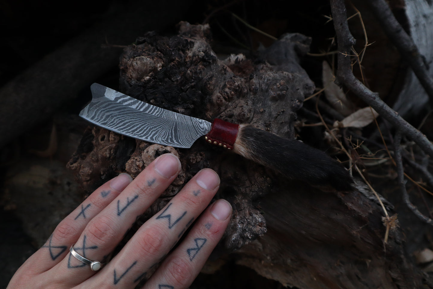 Damascus Red Fox Paw Cleaver