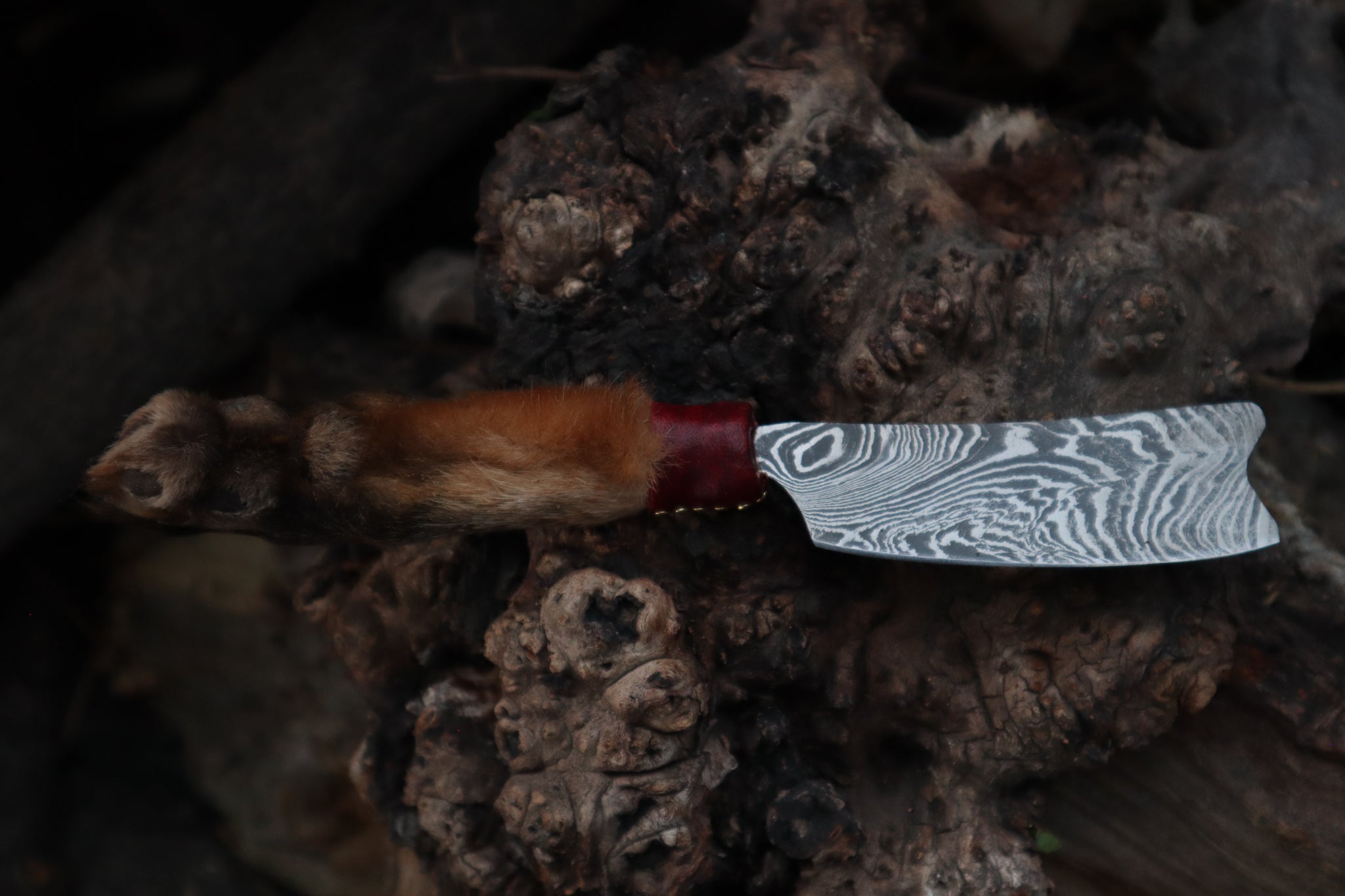 Damascus Red Fox Paw Cleaver