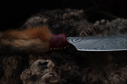 Damascus Red Fox Paw Cleaver