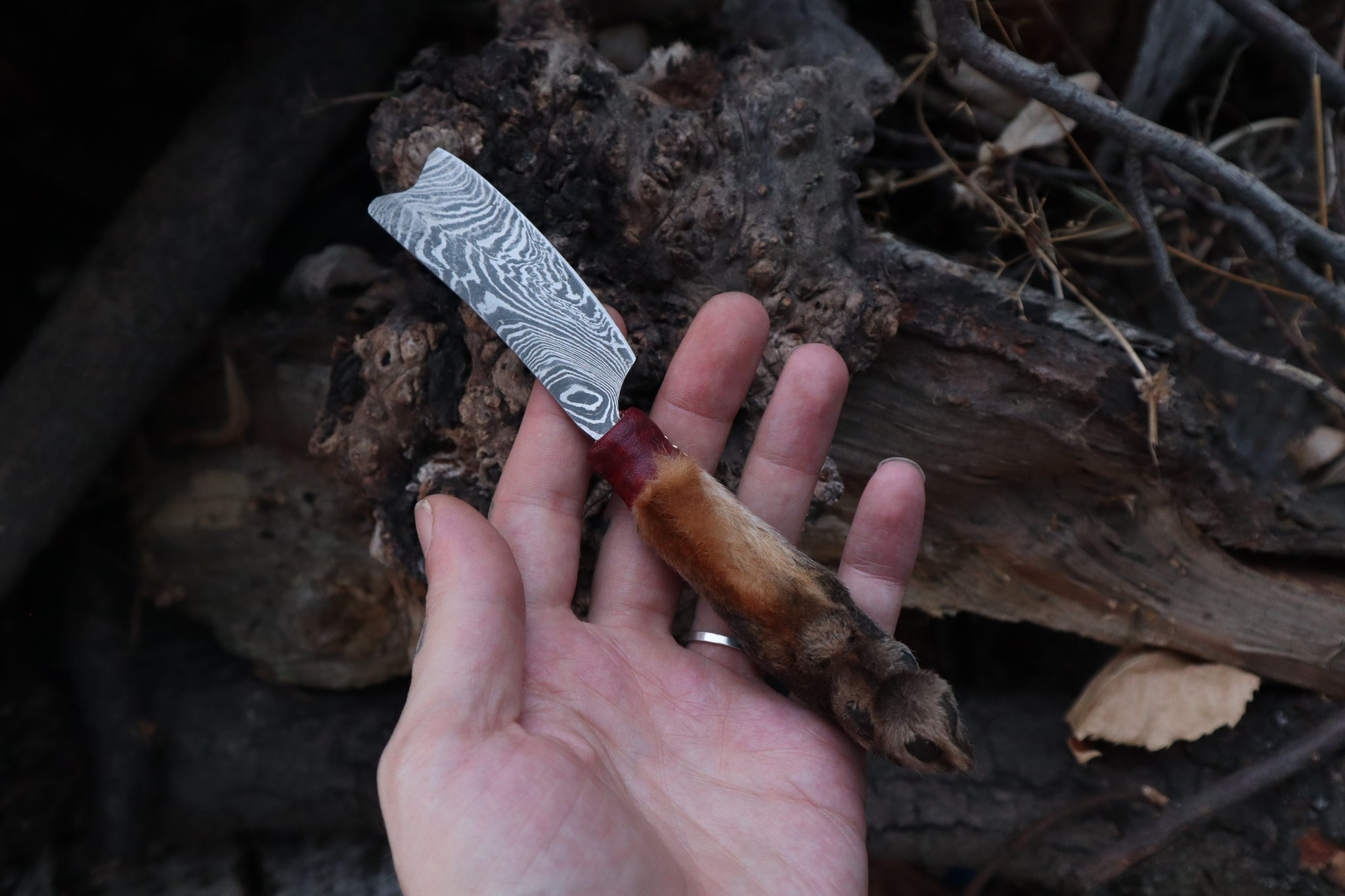 Damascus Red Fox Paw Cleaver