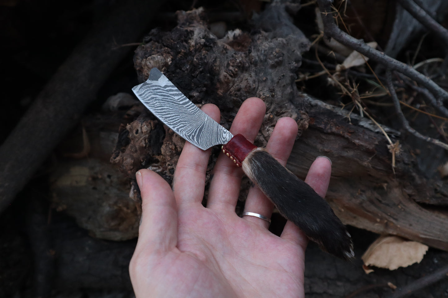 Damascus Red Fox Paw Cleaver