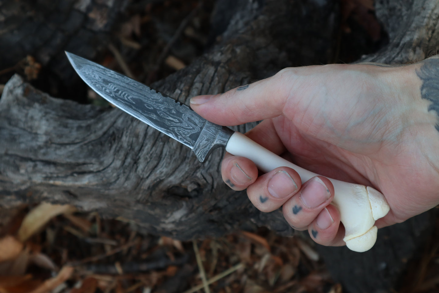 Damascus Whitetail Fawn Femur Athame