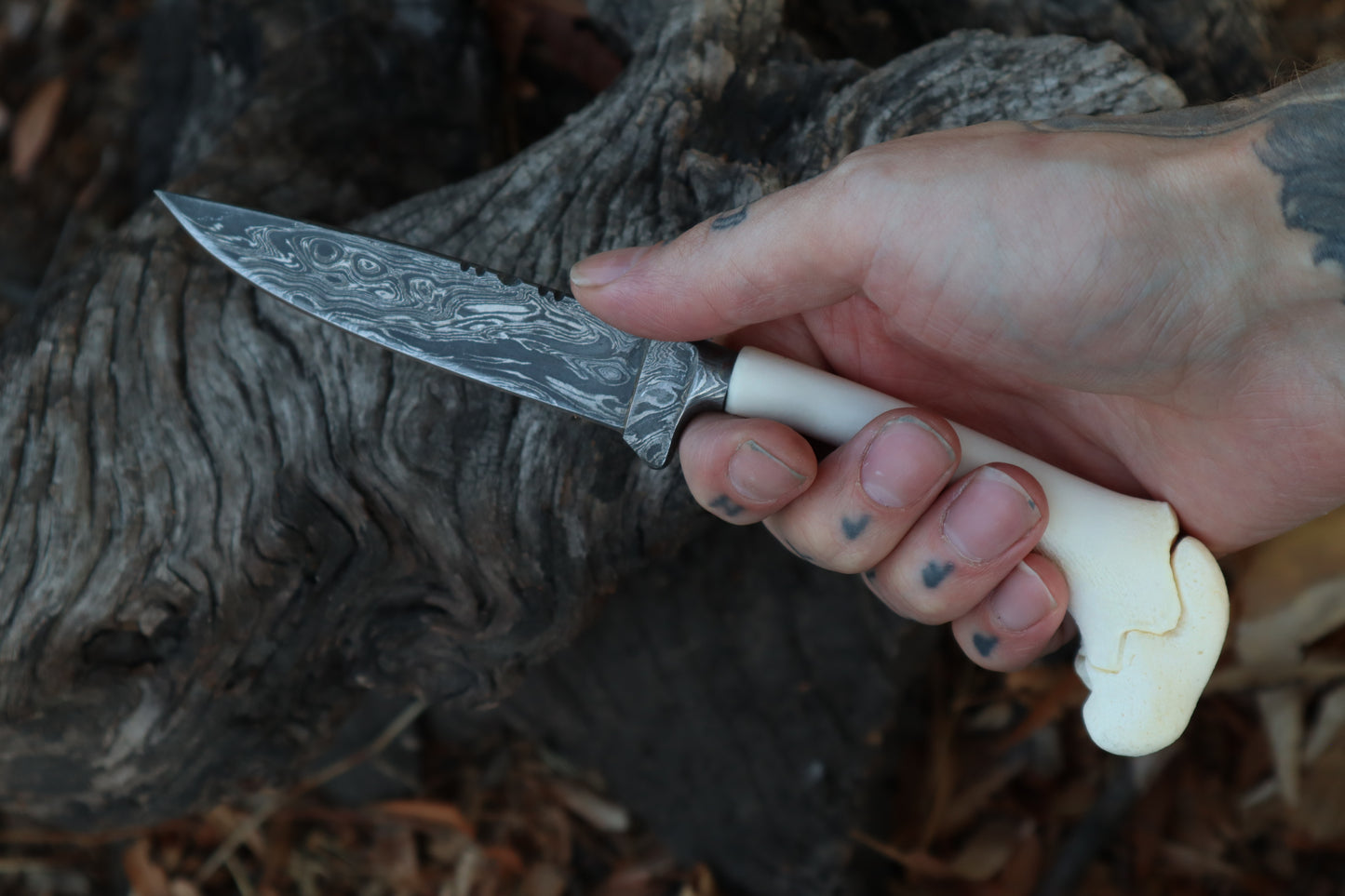 Damascus Whitetail Fawn Femur Athame
