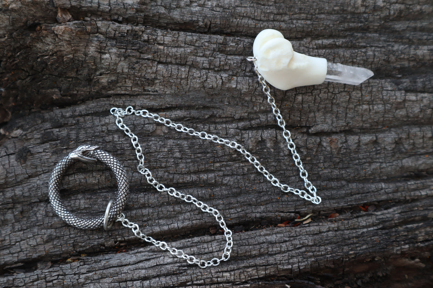 Domestic Cat Femur Pendulum with Ouroboros Ring