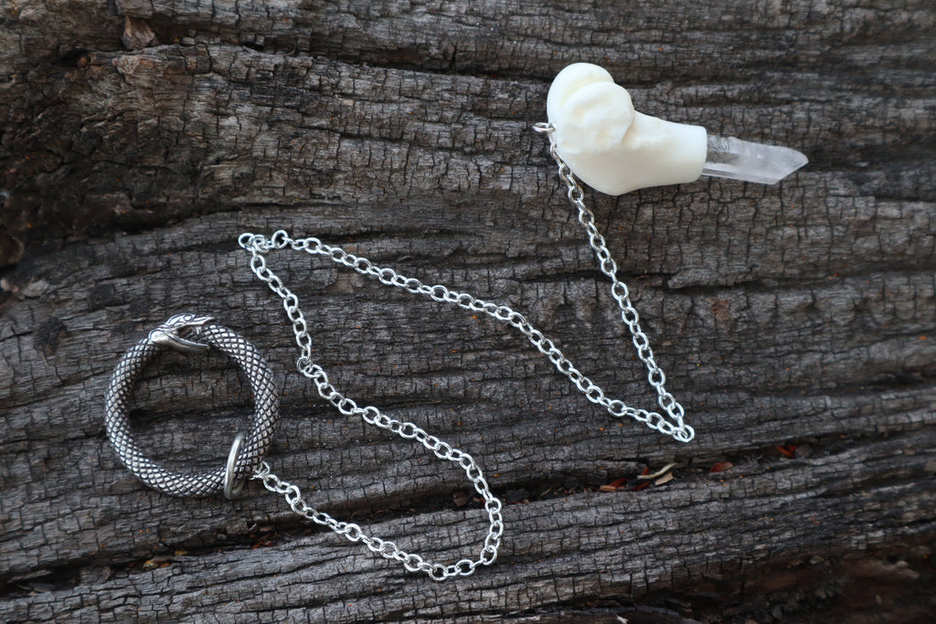 Domestic Cat Femur Pendulum with Ouroboros Ring