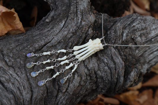 Fluid Striped Skunk Paw Articulation Necklace with Opal “Claws”
