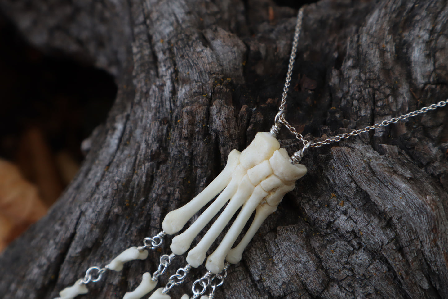 Fluid Striped Skunk Paw Articulation Necklace with Opal “Claws”