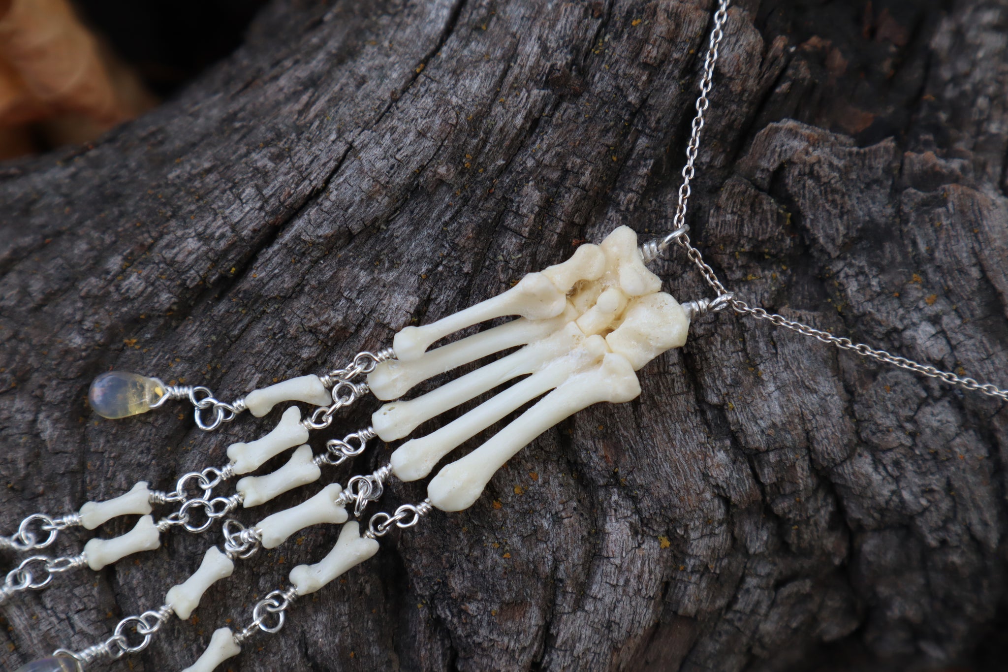 Fluid Striped Skunk Paw Articulation Necklace with Opal “Claws”