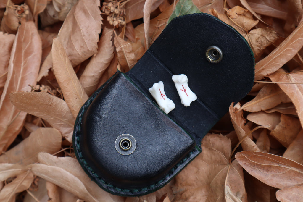 Mountain Lion Bone Divination Set - Jet Black and Forest Green
