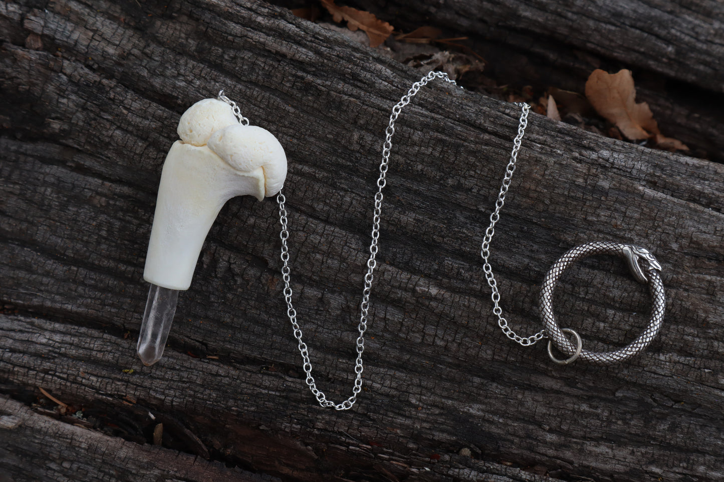 Whitetail Fawn Humerus Pendulum with Ouroboros Ring