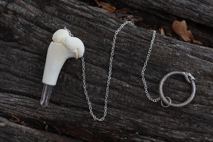 Whitetail Fawn Humerus Pendulum with Ouroboros Ring