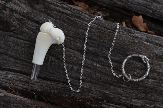 Whitetail Fawn Humerus Pendulum with Ouroboros Ring