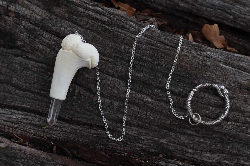 Whitetail Fawn Humerus Pendulum with Ouroboros Ring