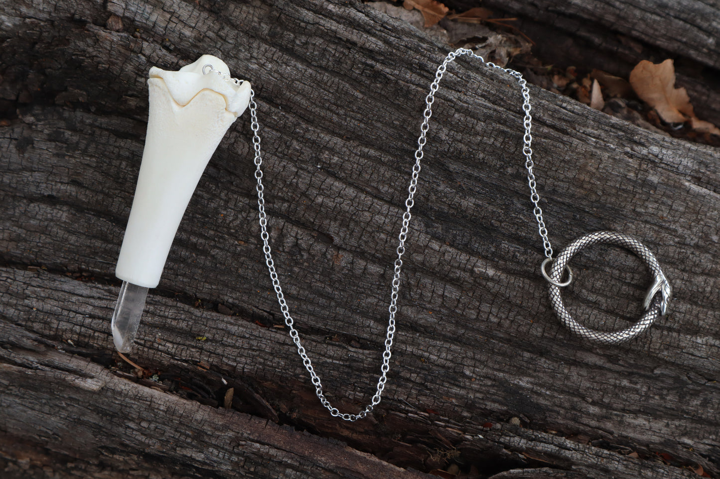 Whitetail Fawn Tibia Pendulum with Ouroboros Ring