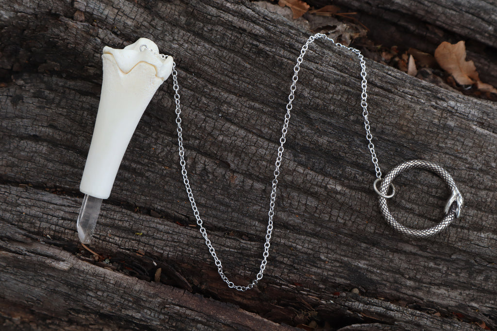 Whitetail Fawn Tibia Pendulum with Ouroboros Ring