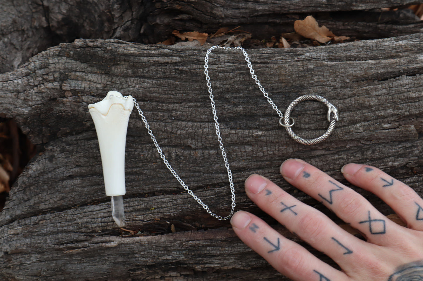 Whitetail Fawn Tibia Pendulum with Ouroboros Ring